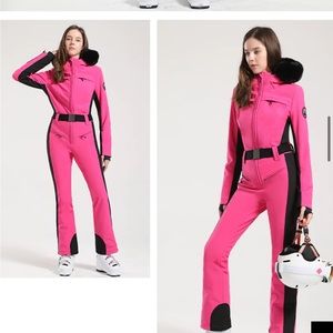 Gsou Snow Women's Classic Faux Fur One Piece Ski Suit